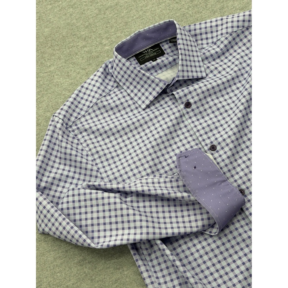 WRK Purple‎ Gingham 4-Way Stretch Dress Button Up Shirt Flip Cuff Size 15 15.5